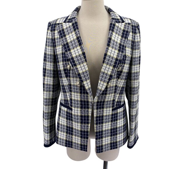 Tommy Hilfiger Preppy plaid fitted blazer size 10 blue white office Nerd - Picture 1 of 11